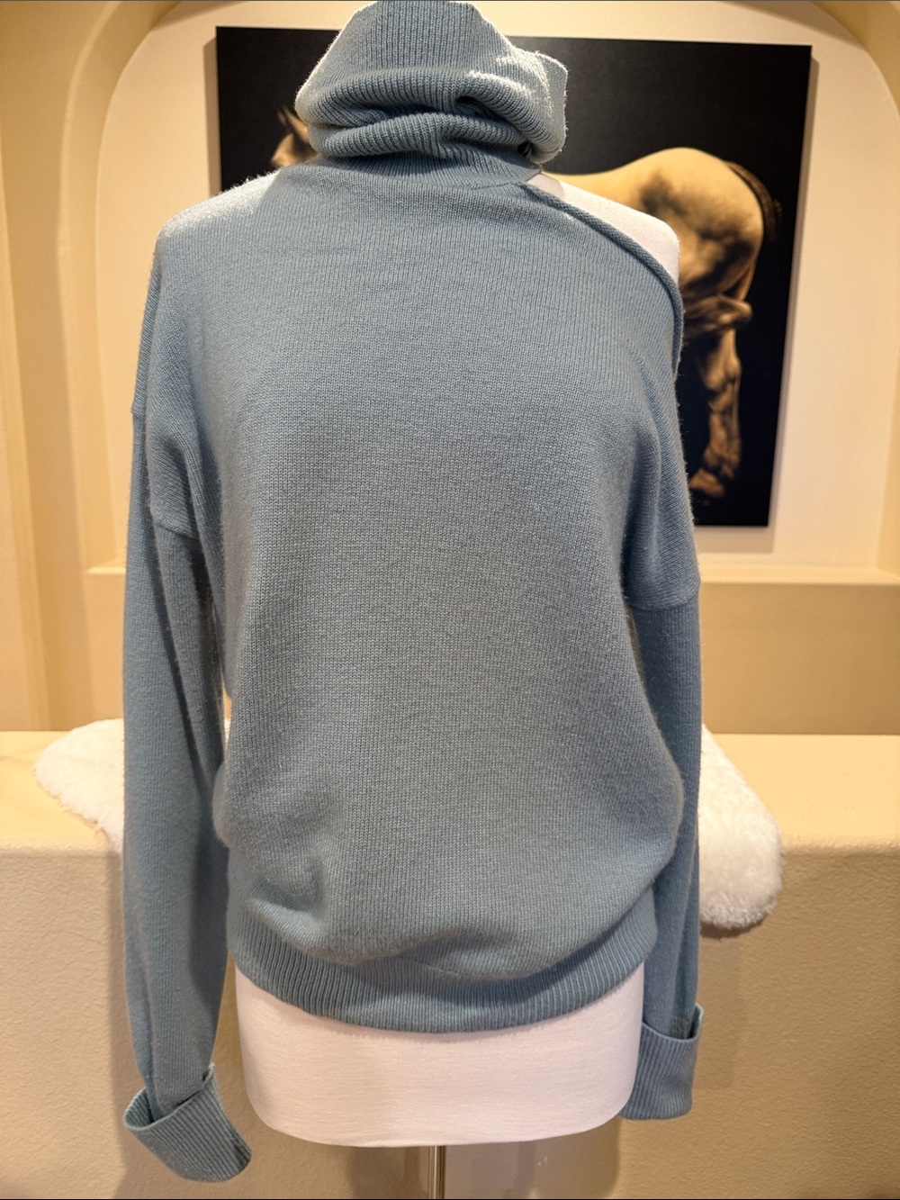 PAIGE Raundi Slate Turtleneck Wool Cutout Shoulder Sweater